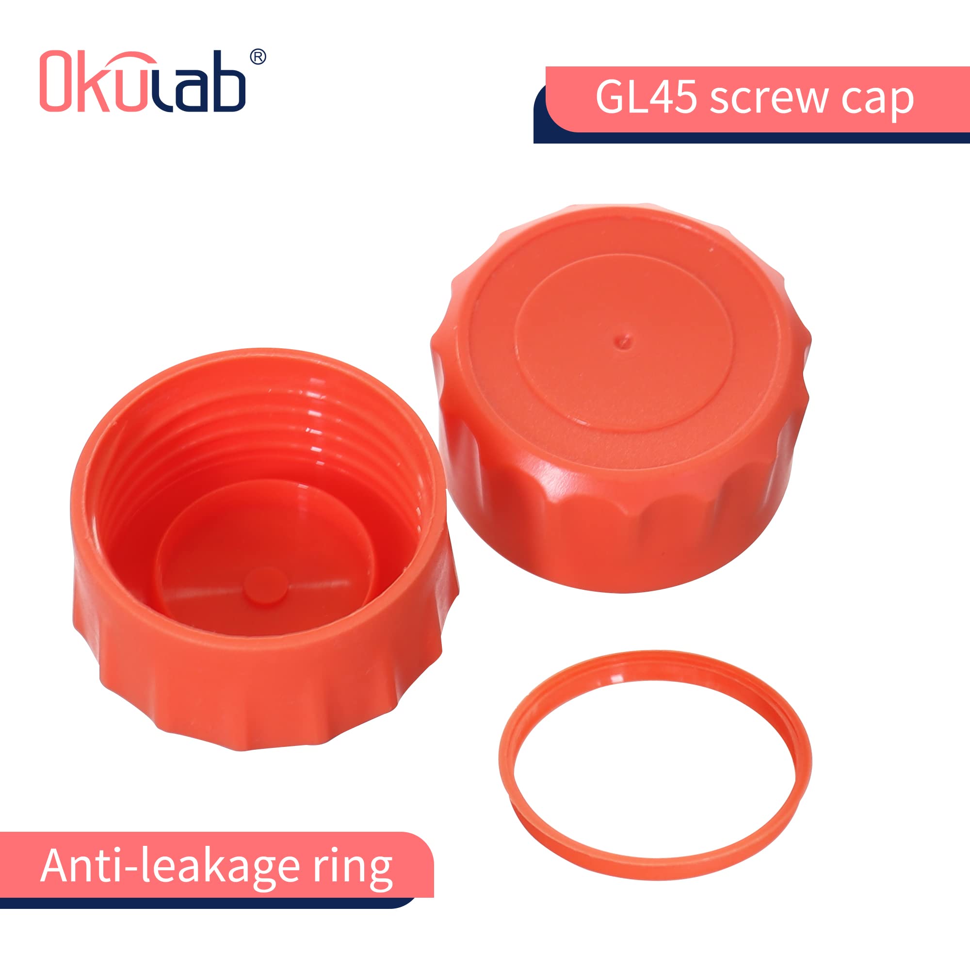 6 botellas redondas de almacenamiento de medios de 100 ml, vidrio de borosilicato 3.3, con tapas de rosca GL45 en material de polipropileno, GL45RB100A6