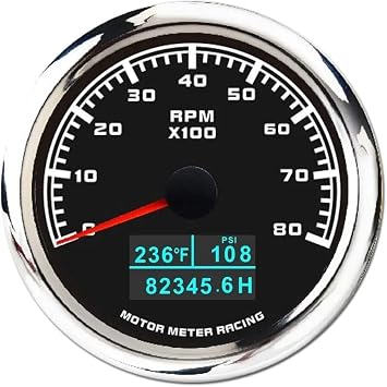 MOTOR METER RACING W Pro Series 85mm 3-3 / 8 4 in 1 Tachometer 8000 RPM Water Temp C / F Oil Pressure BAR/PSI ساعة متر أسود الاتصال الهاتفي الأبيض LED للماء لشاحنة السيارات البنزين ديزل قارب يخت