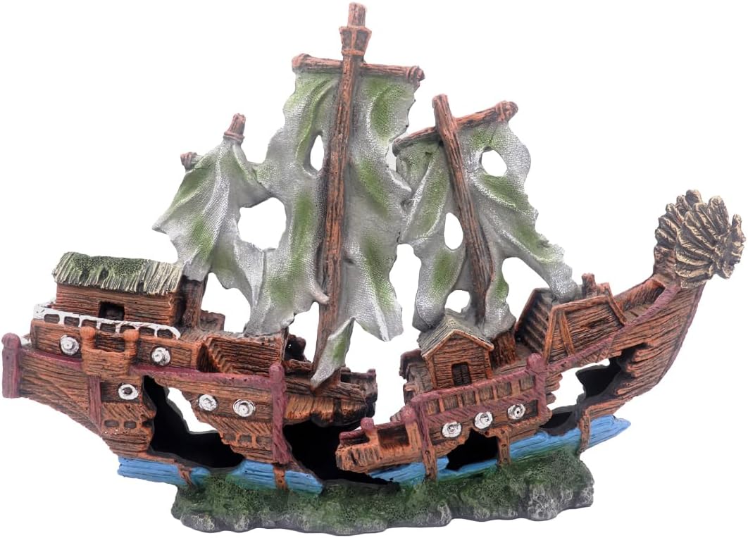 Ulifery Aquarium Sailing Boat Shipwreck Sunken Pirate Ship Resin Fish Tank Decorations Aircraft Carrier for Betta Super Large XXL for 55-75 Gallon Tank