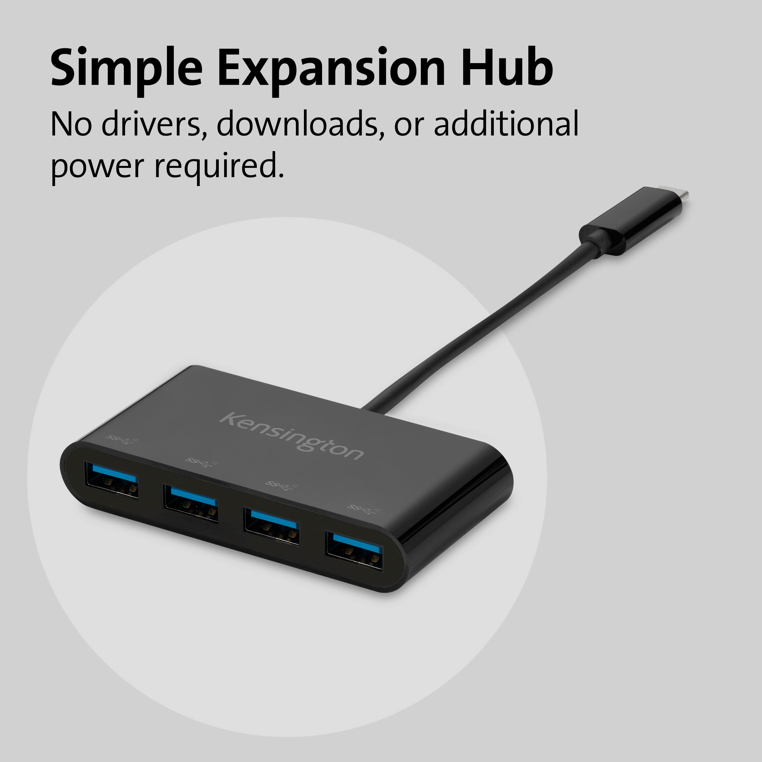 Kensington CH1200 Hub Splitter USB-C da 10 Gbps a 4 porte ad Alta Velocità per Collegare fino a 4 Accessori USB-A a una Porta USB-C, K33616WW