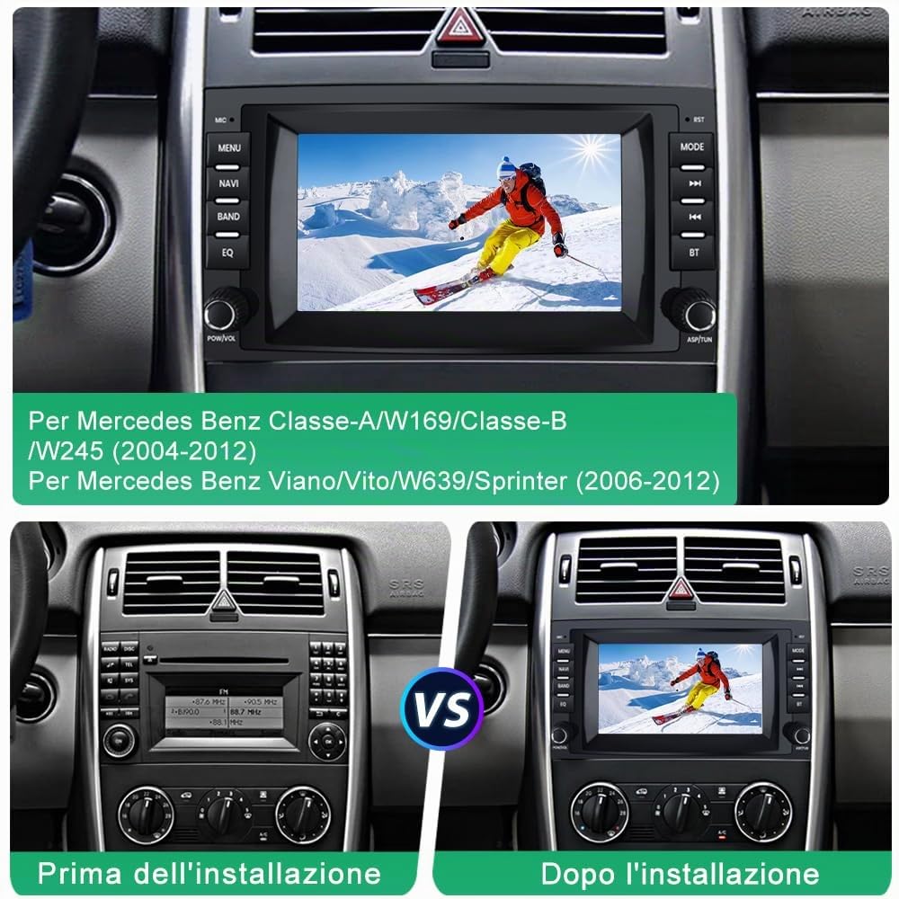 Android 13 Autoradio Carplay Android Auto per Mercedes Benz Vito Viano/Sprinter W639 W245/Classe B/Classe A W169 7 Pollici Car Radio Bluetooth FM RDS Comandi al volante