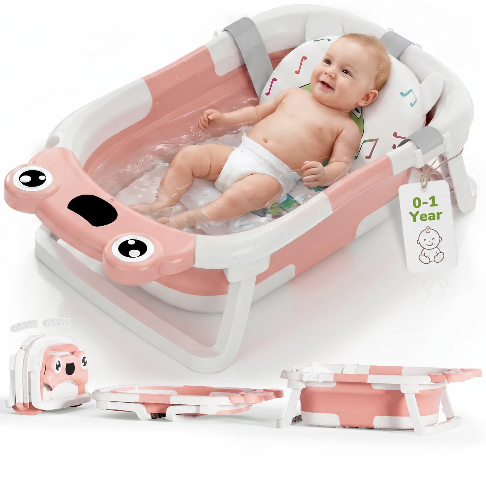 DEANIC Pliable Baignoire Bebe, Baignoire Bébé Naissance Adaptée aux Nouveau-nés de 0 à 24 Mois,Bain Bébés Portable, ne Prend Pas de Place (Rose)
