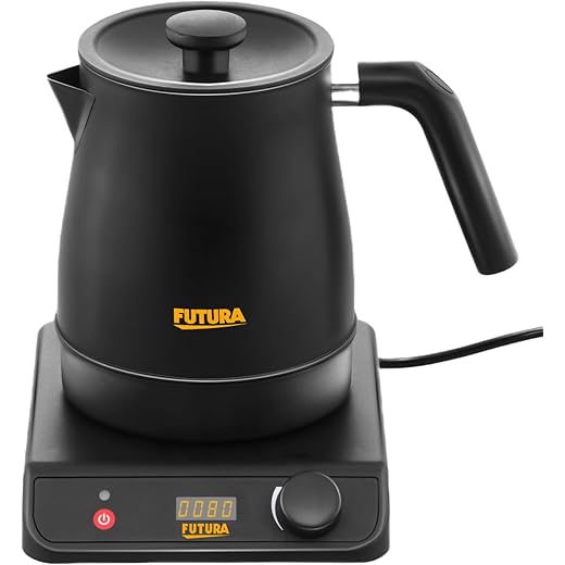 Hawkins Stainless Steel Futura 1.4 Litre Electronic Smart Kettle with Micro-Chip, Electric Hot Water Kettle for Tea, Coffee, Soup, Gargling, Black (FKTA1), 1200 Watts