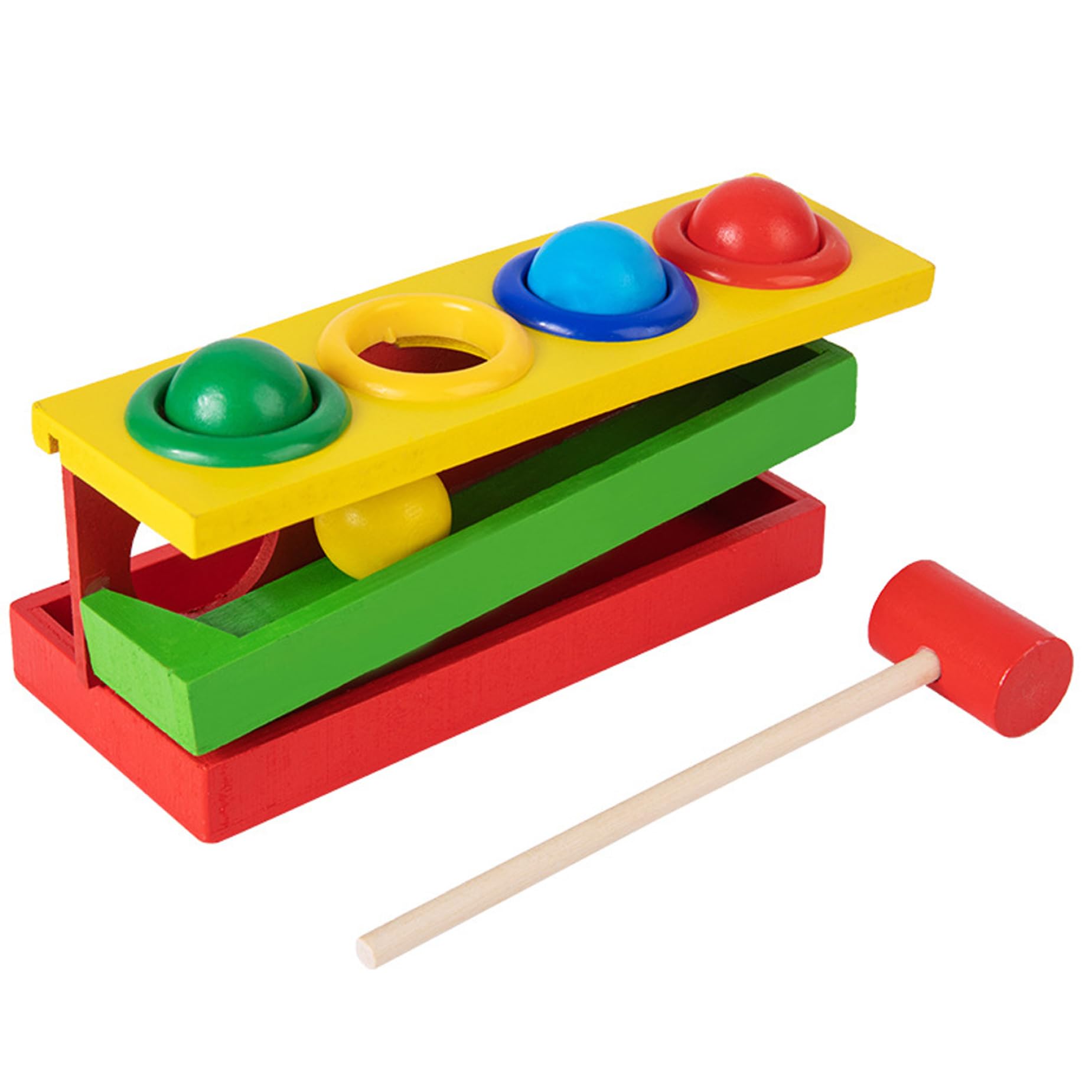 Martillo Montessori de Madera para niños de 1 a 3 años, Banco de Golpes con Bolas Coloridas para Habilidades motoras Finas, coordinación Mano-Ojo, Desarrollo del Aprendizaje temprano