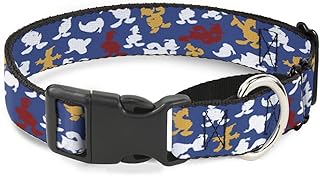 Dog Collar Martingale Donald Duck Face Poses Scattered Blue White Red Yellow 16 to 23 Inches 1.5 Inch Wide