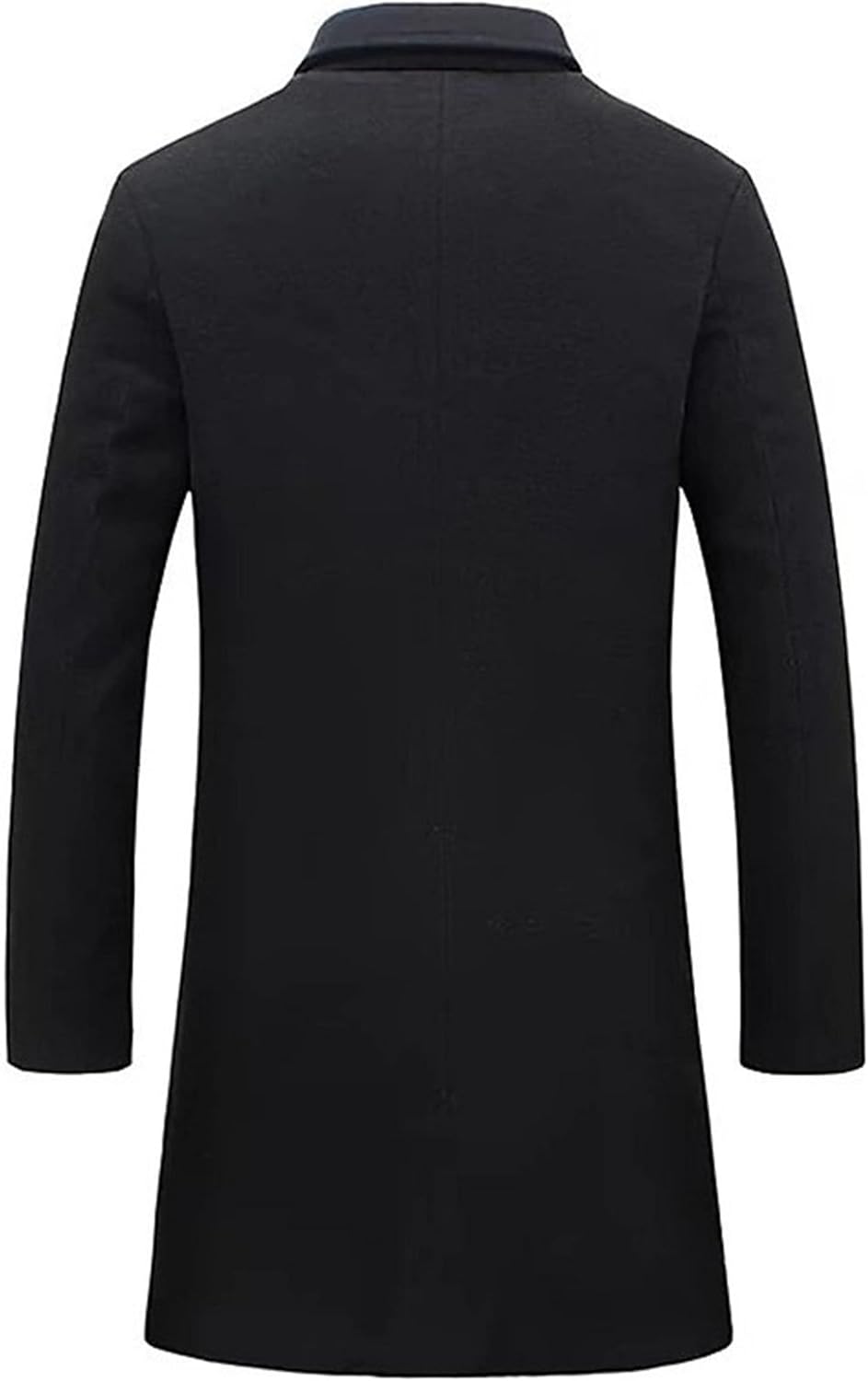 Men Notched Lapel Woolen Blend Coat Mid Long Faux Wool Trench Jacket Winter Single Breasted Solid Warm Outerwear