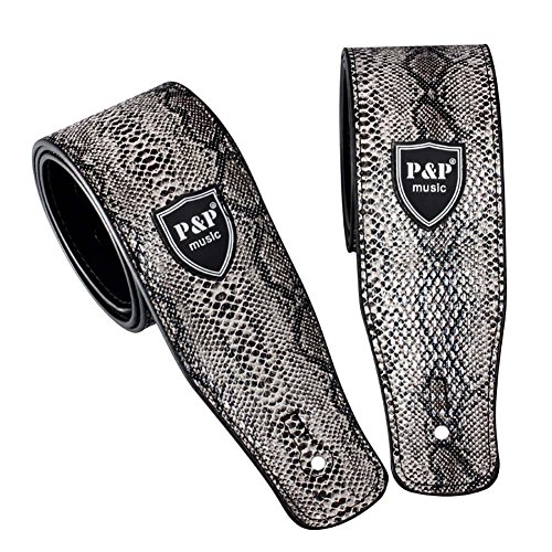 Aesy Correa de Guitarra, Correa Acústica de la Guitarra Eléctrica Cuero de la PU Correa Ajustable Durable Instrumentos de Cuerda Musical Accesorios, Para Adulto Niño Adultos (gris) Cover