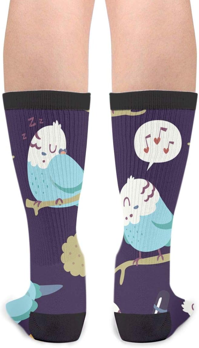 Cartoon Budgie Parrot Men Women Casual Crazy Funny Athletic Sport Colorful Fancy Novelty Graphic Crew Tube Socks - Image 2