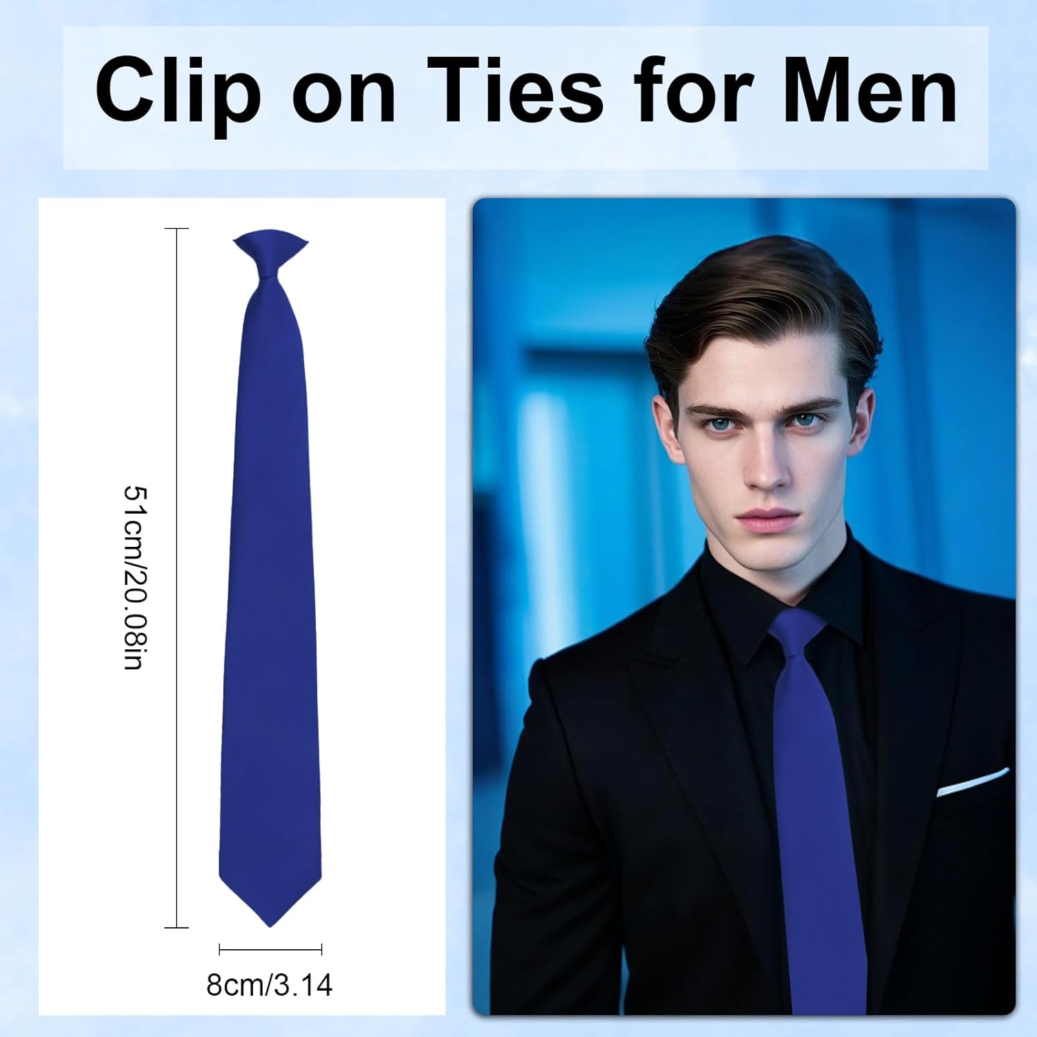 Clip on Ties for Men, Pre-tied Suit Mens Ties Solid Color Men's Neckties for Wedding Business Graduation School - Image 2