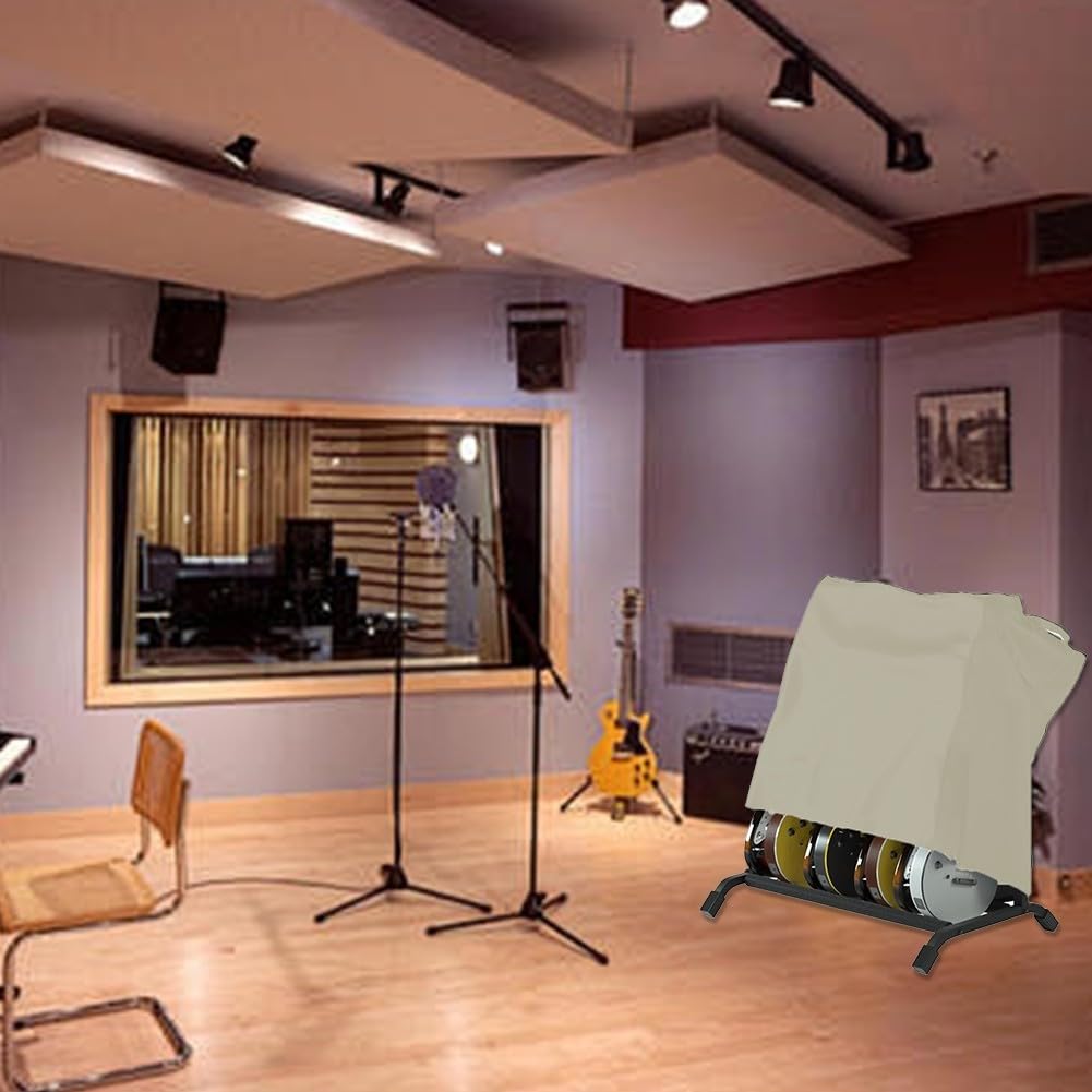 HpLive Funda impermeable para soporte de guitarra, tela Oxford, protección contra el polvo para guitarra, con cordón para soporte de guitarra acústica, 110 x 120 x 49 cm (beige)