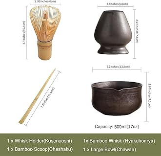 THE WHITE SHOP Matcha Set, Japanese Tea Set Includes Matcha Bowl with Spout, Matcha Whisk Holder, Bamboo Matcha Whisk and Bamboo Scoop, Ceramic Matcha Kit for Tea Lovers