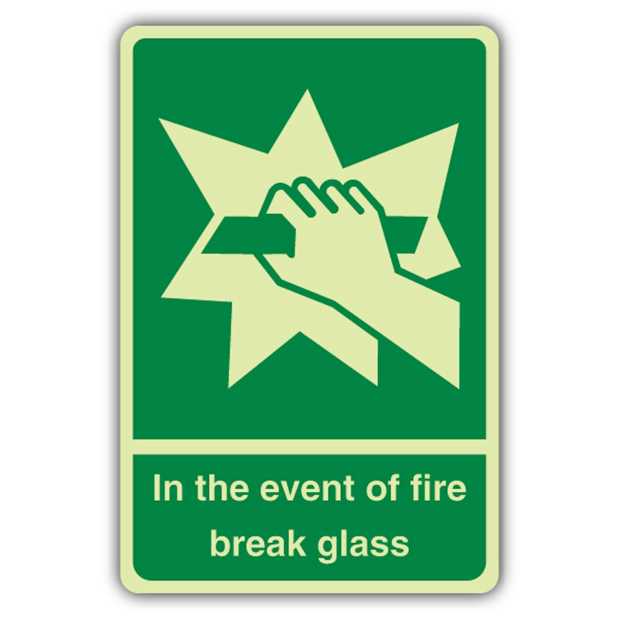 V Safety Glow In The Dark In The Event Of Fire Break Glass – Cartello verde – 300 x 450 mm – Realizzato in vinile autoadesivo a doppia luce – Segnaletica antincendio – Made in Britain
