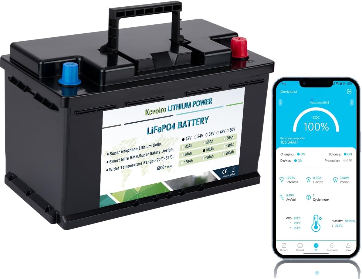 Kcvolro 12v 100ah Lifepo4 Lithium Batterie With Bluetooth 100a Bms 