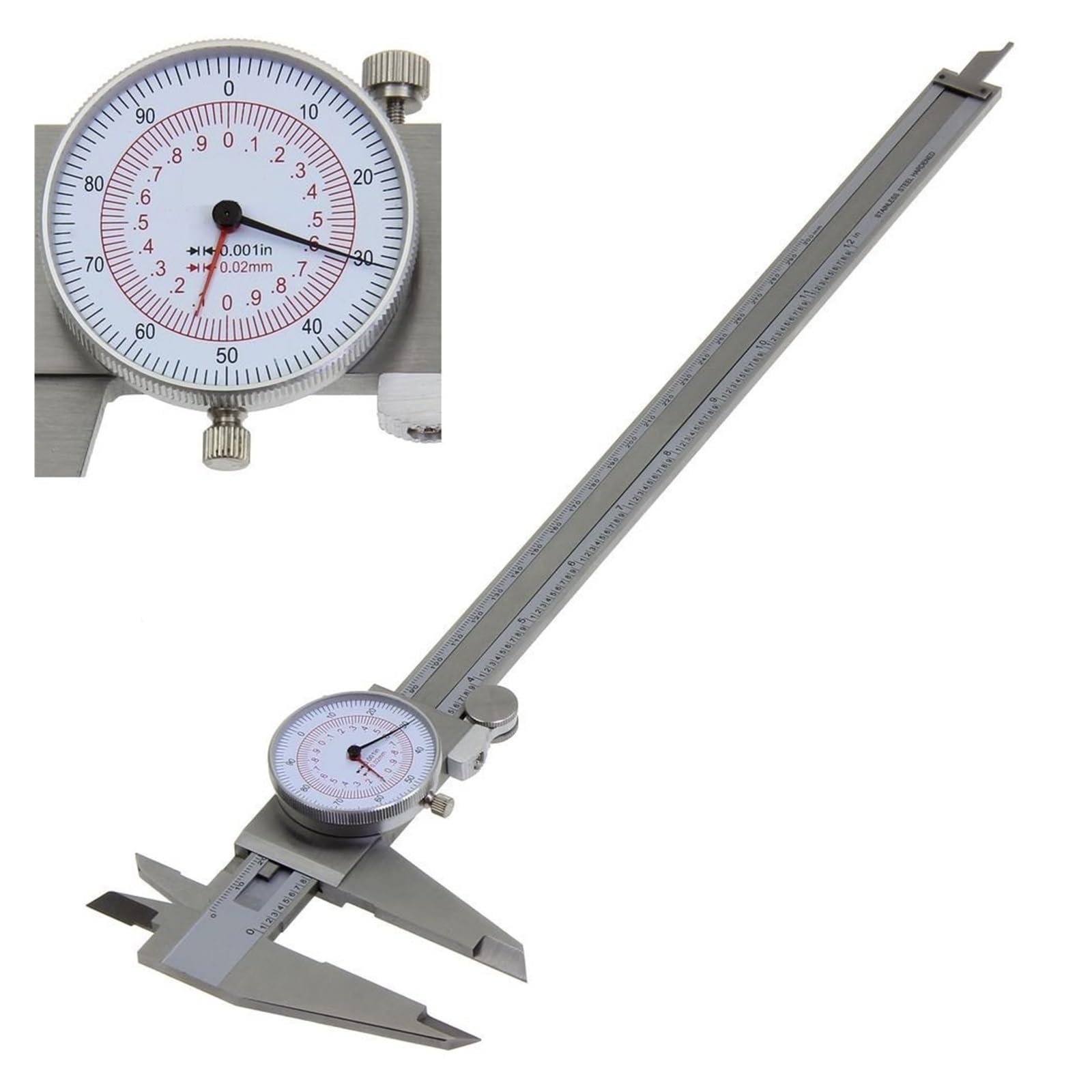Suwmiarka Tarczowa 12 "/300mm 8"/200mm 6''/150mm Metryczne/calowe Standard SAE MM Podwójna Skala Odczytu Ręcznego Noniusz Narzędzie Pomiarowe Precyzyjne Czytanie(0-150mm 6inch)