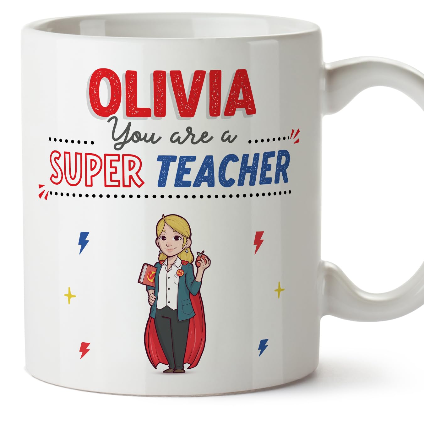 MUGFFINS Personalised Mug for Teacher Woman - in English - You are Super! - Funny Custom Gift for Colleagues - Ceramic 11oz Mug