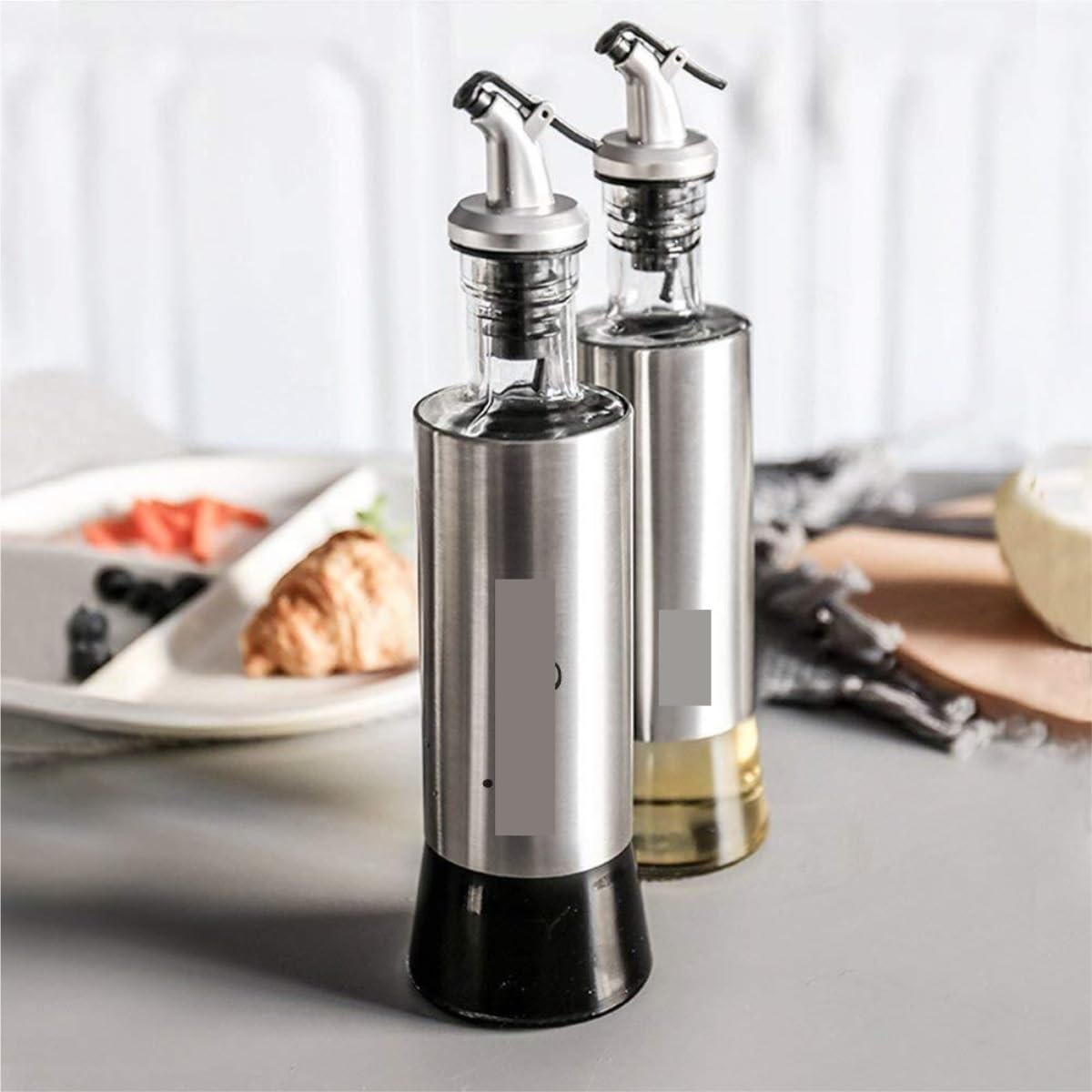 Juego de 5 dispensadores de aceite de vidrio y botellas de vinagre, elegante dispensador de condimentos para cocina, juego perfecto de aceite de oliva y vinagre para cocinar y aderezar ensaladas