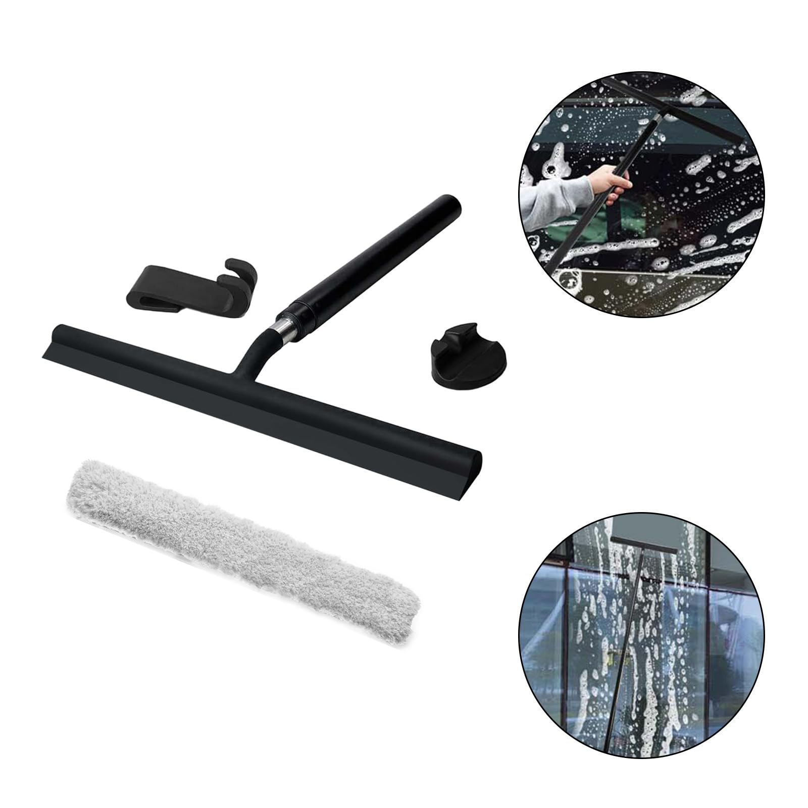 Estropajo telescópico de silicona con cubiertas de tela y gancho, ideal para ducha, vidrio, azulejos, suelos, espejos. Herramienta de limpieza versátil para el baño