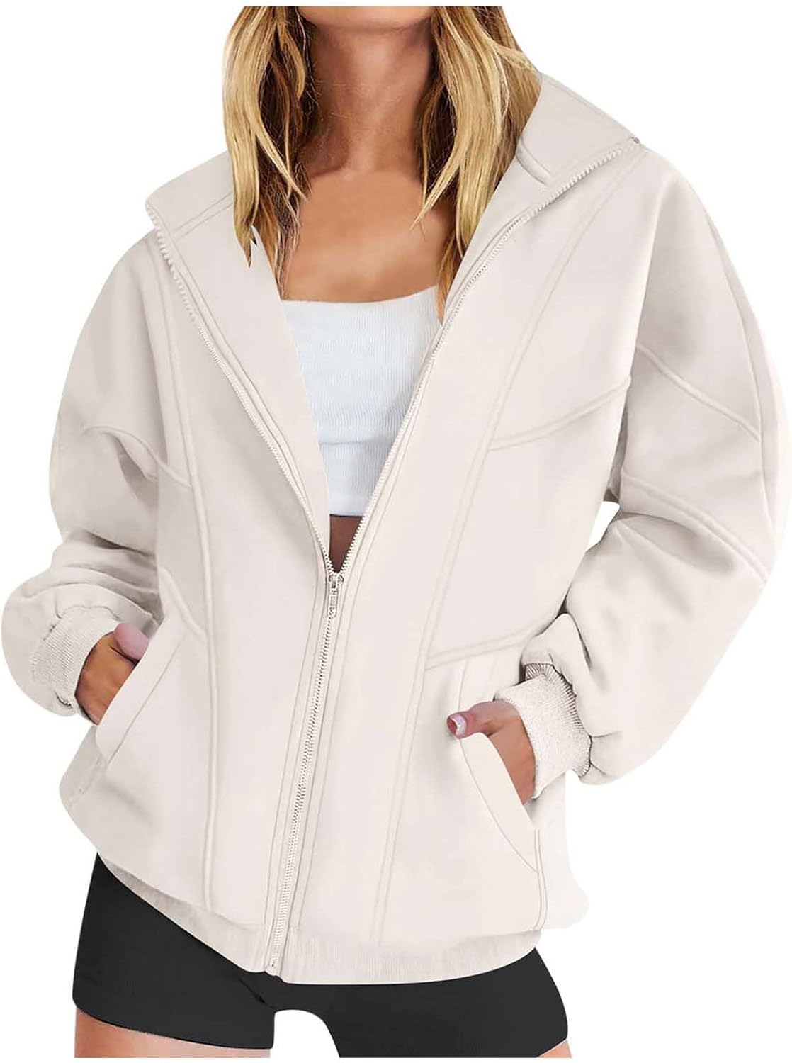 Pre-Order Zip up Collared Ribbed Patchwork Sweatshirts Dress with Pockets