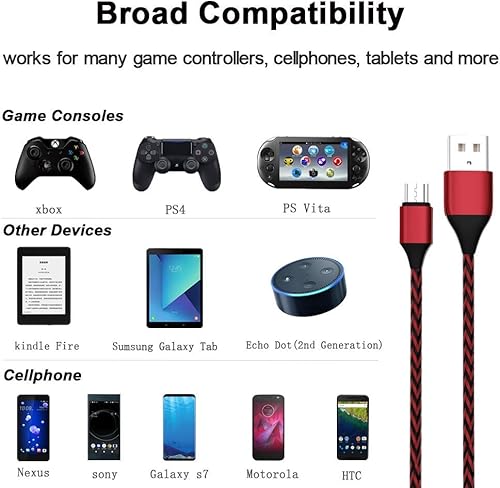 Miniatura 7 de TPLTECH Cable de carga para controlador de PS4, 2 unidades-15 pies Cable de carga rápido trenzado de nailon micro USB 2.0, cable de carga y