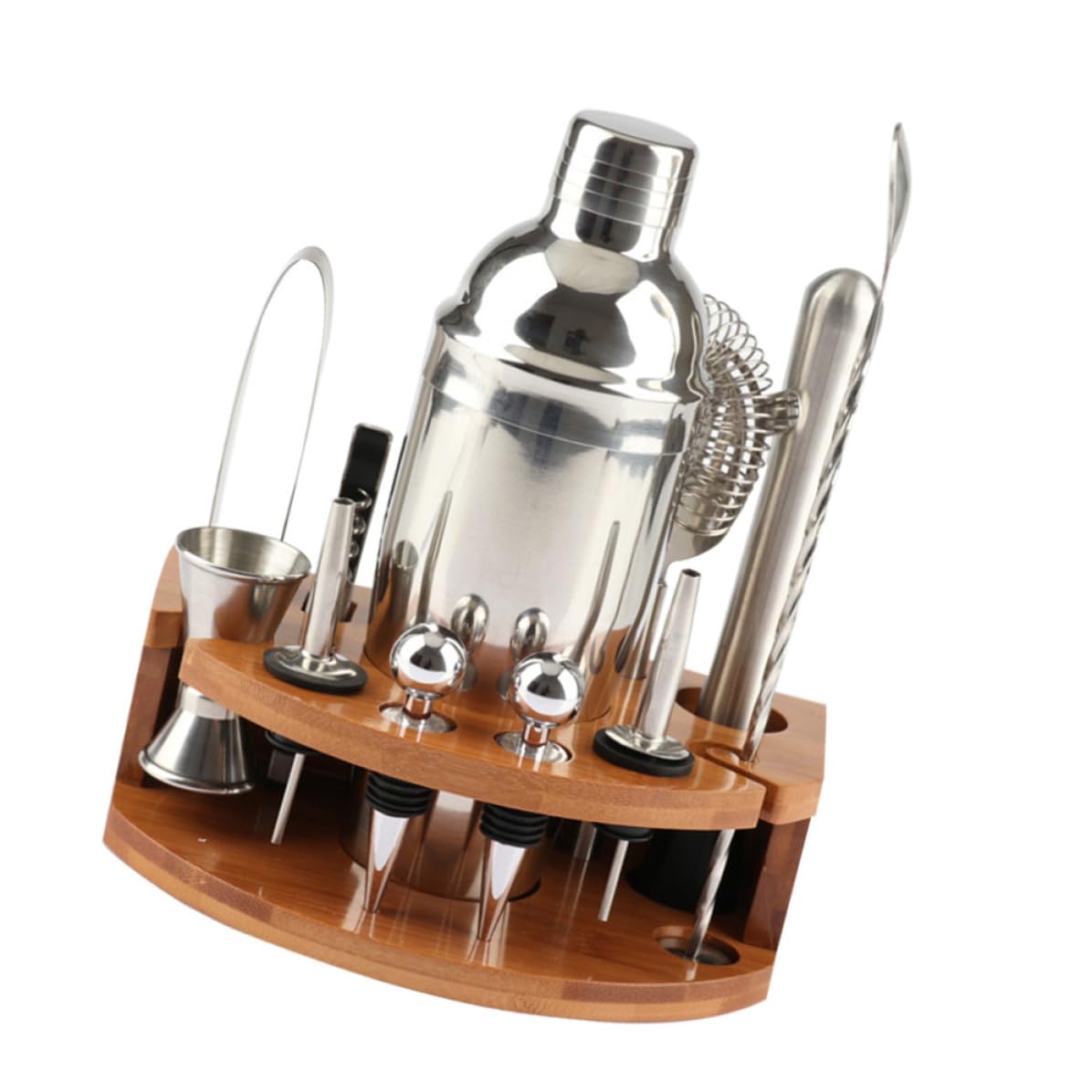 Gadpiparty Juego de Coctelería 12 Piezas Coctelera de Acero Inoxidable y Base de Bambú para Preparar Bebidas en Fiestas y Hogar