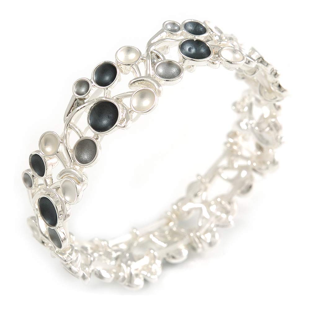 AvalayaDark Grey/Grey/Metallic Cherry Flex Bracelet in Silver Tone - 20cm Long