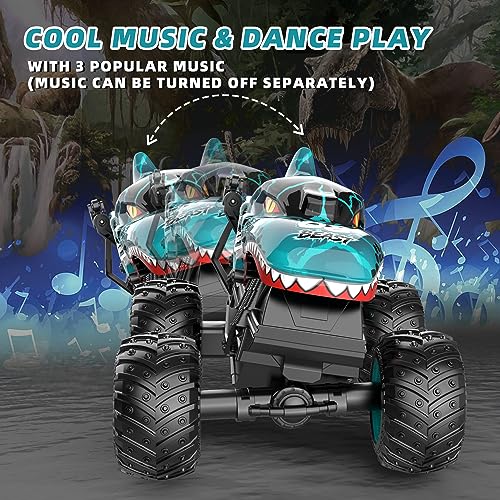 Monster Trucks for Boys Age 4-7, 2.4Ghz Remote Control Monster Truck Toys, 1:20 Dinosaur Toys with Light & Music,RC Truck with Stunt, 360° Spin, Walk Upright& Drift, Dinosaur Toy for Kids 3-5.