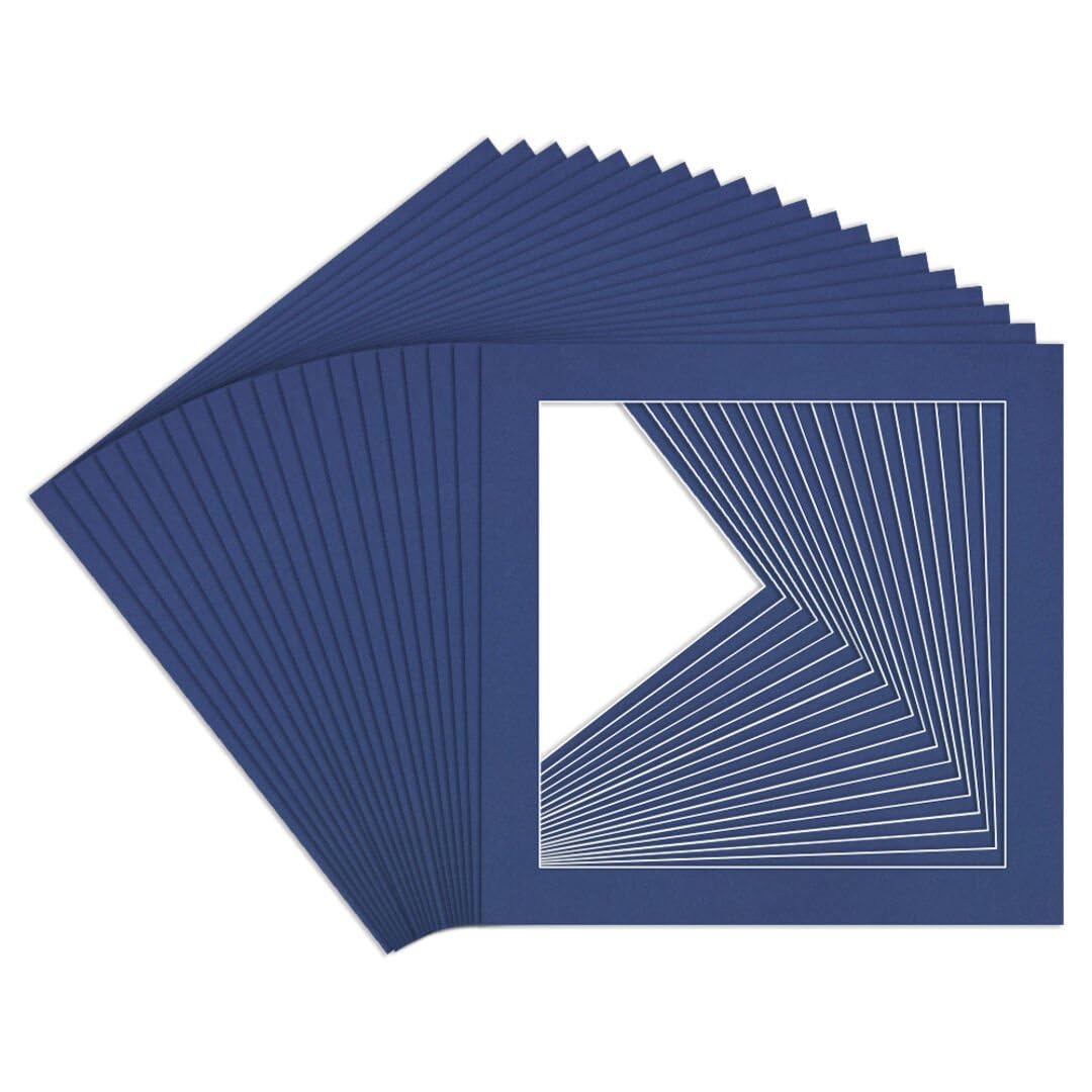 Procut Global 10x10" Blue Picture Mounts to Fit 8x8" Aperture - Precision Cut Cardboard Photo Mount - Ideal for Frames, Prints, Artwork & Certificates - Sizes & Colours Available - 20 Pack