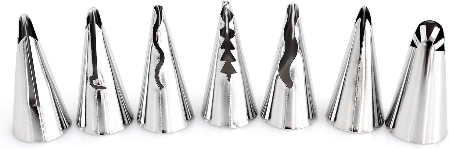 Ruffle Decorating Tube Set 7PCS 304 Stainless Steel Russian Ruffle Icing Piping Tips Bobbi Skirt Piping Nozzles For Cake Cupcake Decorating
