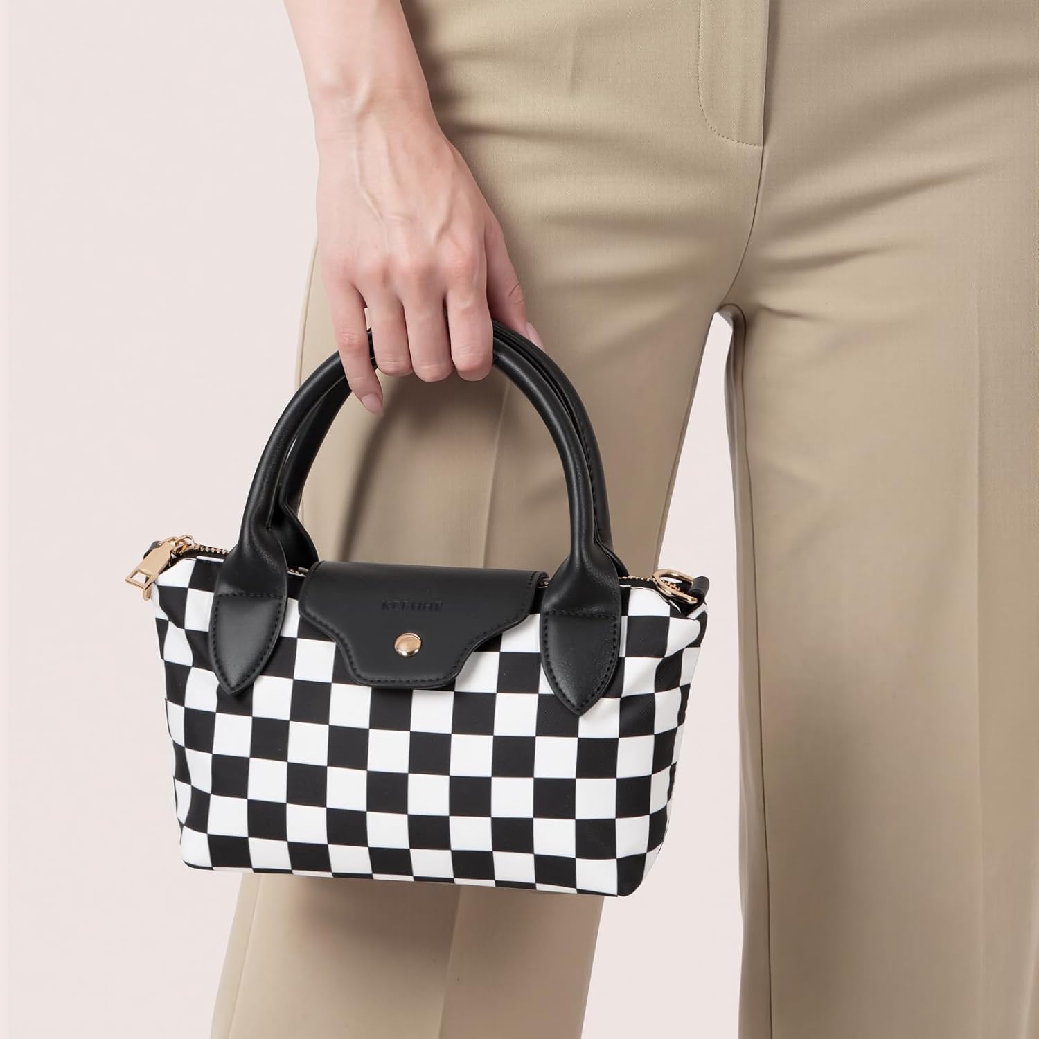 Hand Bags for Women Small Crossbody Purse Mini Tote Bag Checkered Nylon Crossbody B... - Image 2