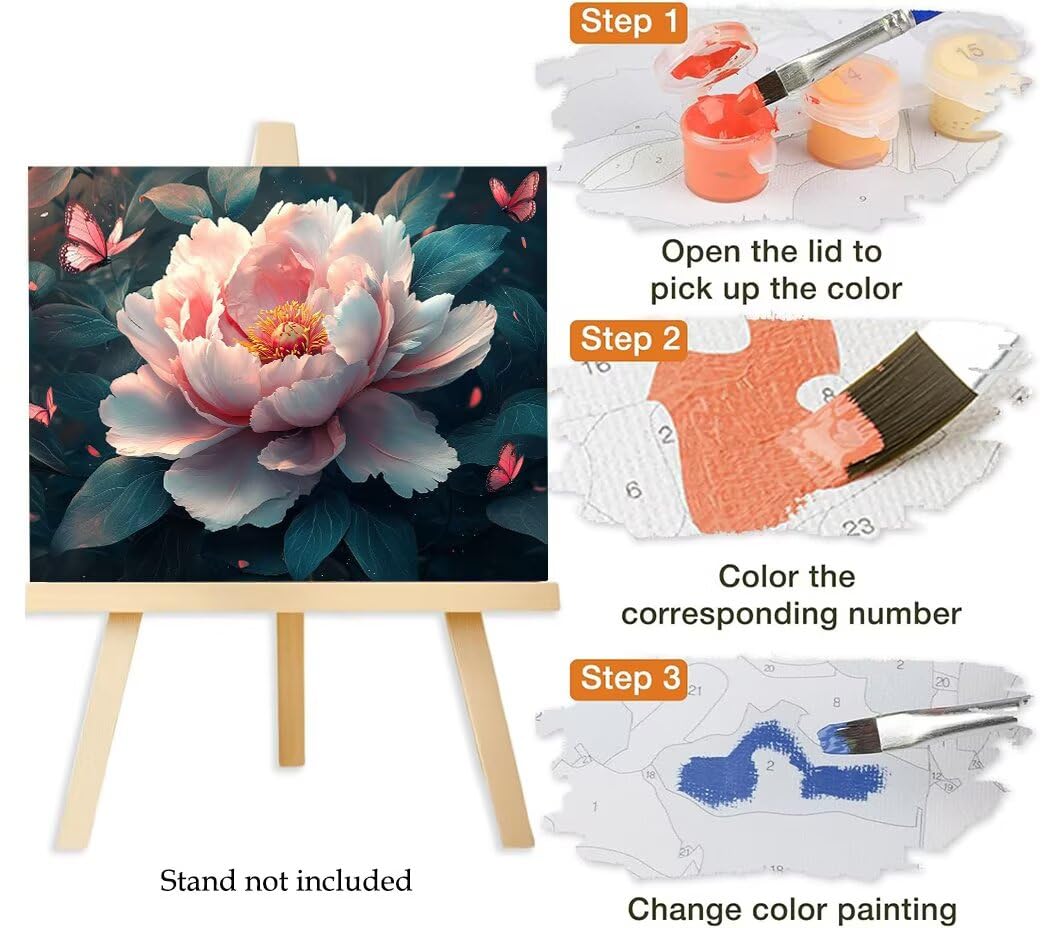 Pintar por Numeros Adultos flor peonía, DIY Painting by Numbers Kits, Pintura por Números Cuadros DIY, con Pinceles, Pinturas Acrílicas, Kit Completo para Painting, Decoración 60 x 80 cm 0F-329