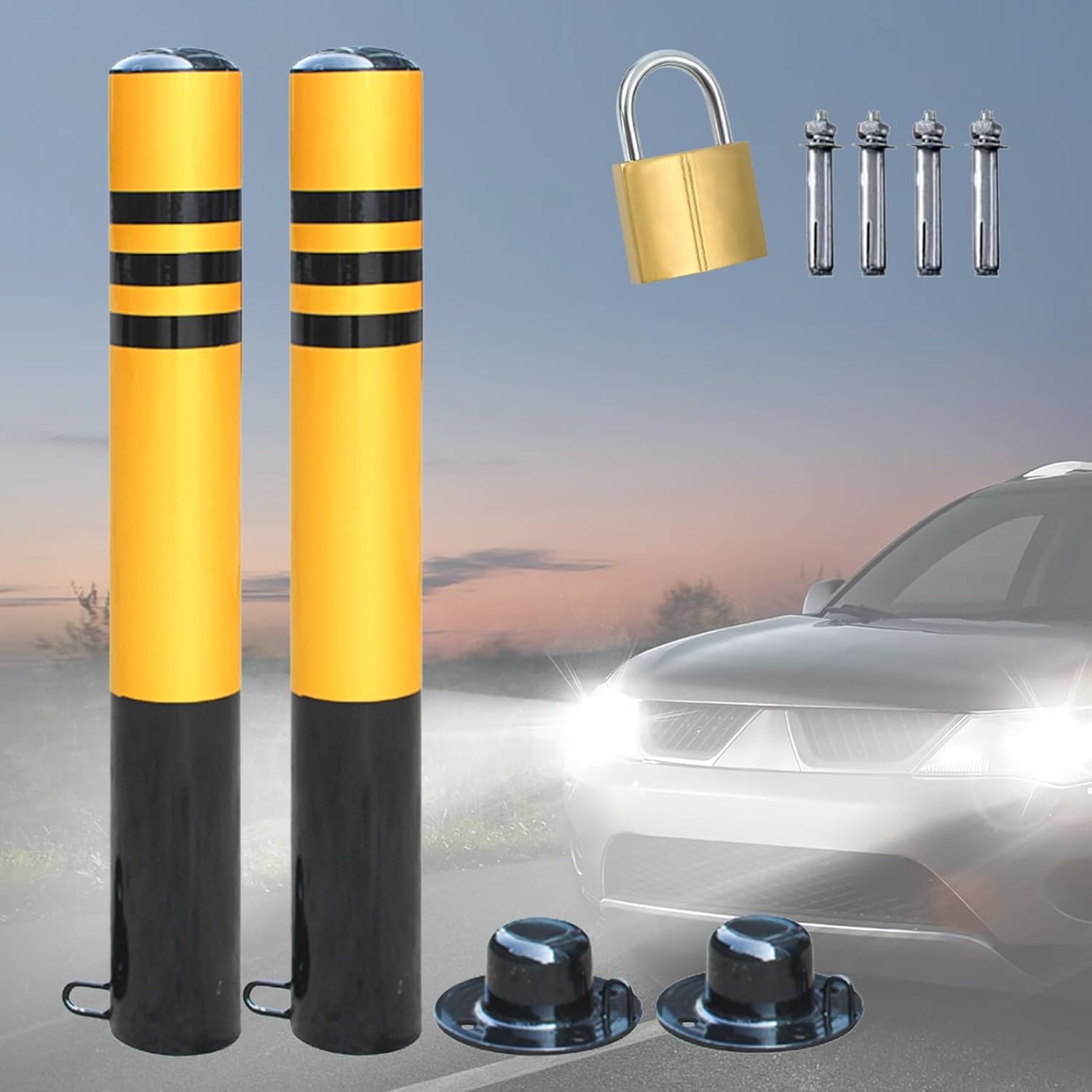 Set of 2 Heavy Duty Road Safety Cones, Bolt Down Reflective Warning Posts, 9x75cm & 7.6x75cm Traffic Barriers for Outdoor Use, Durable Caution Cones for Parking & Construction