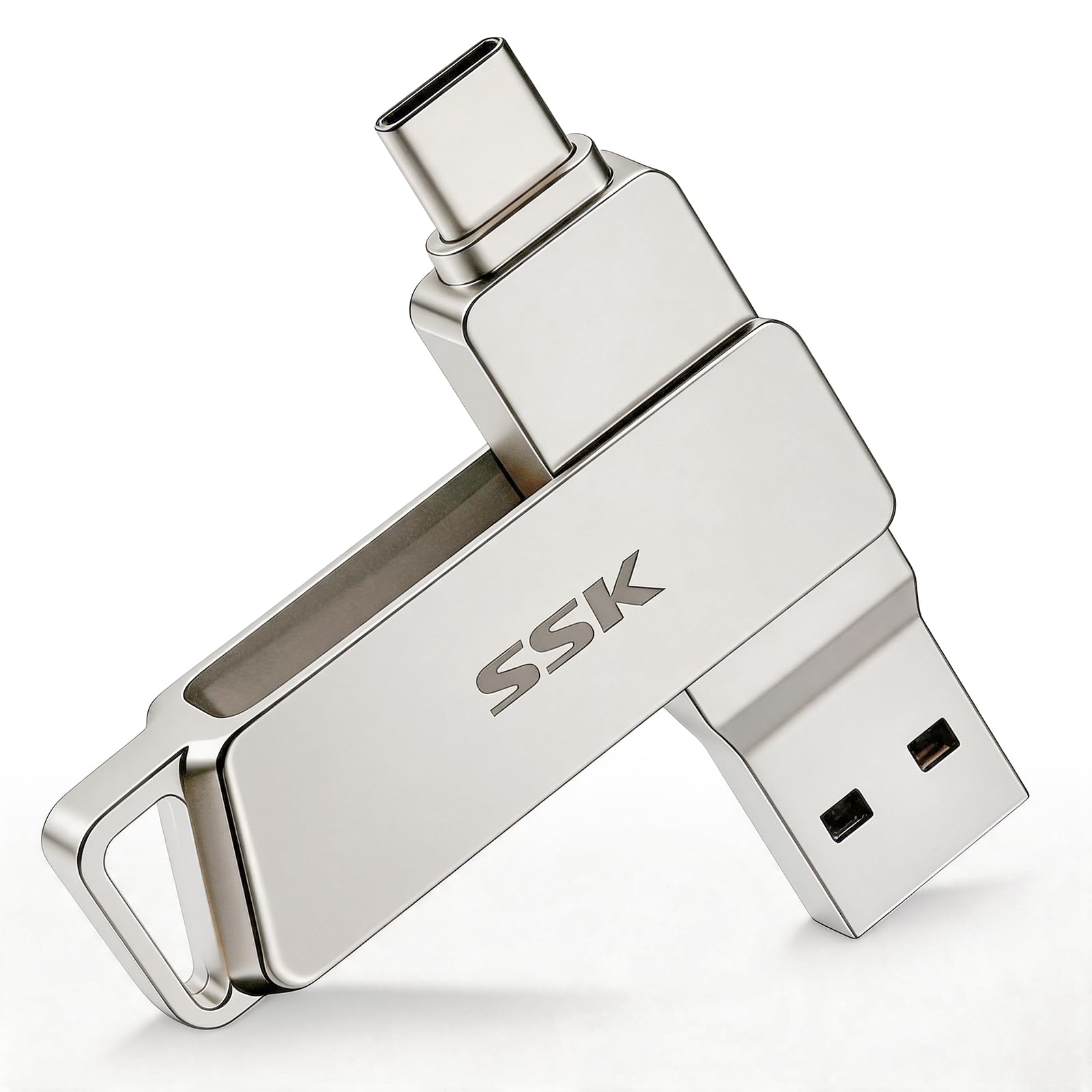 SSK 128 Go Double Cle USB 3.2 Type-C jusqu'à 200 Mo/s, Clé USB-C Flash Drive Pivotant Conception, Clef USB pour iPhone15/16 Pro/Android Smartphone/Tablettes/Mac/PC et Plus