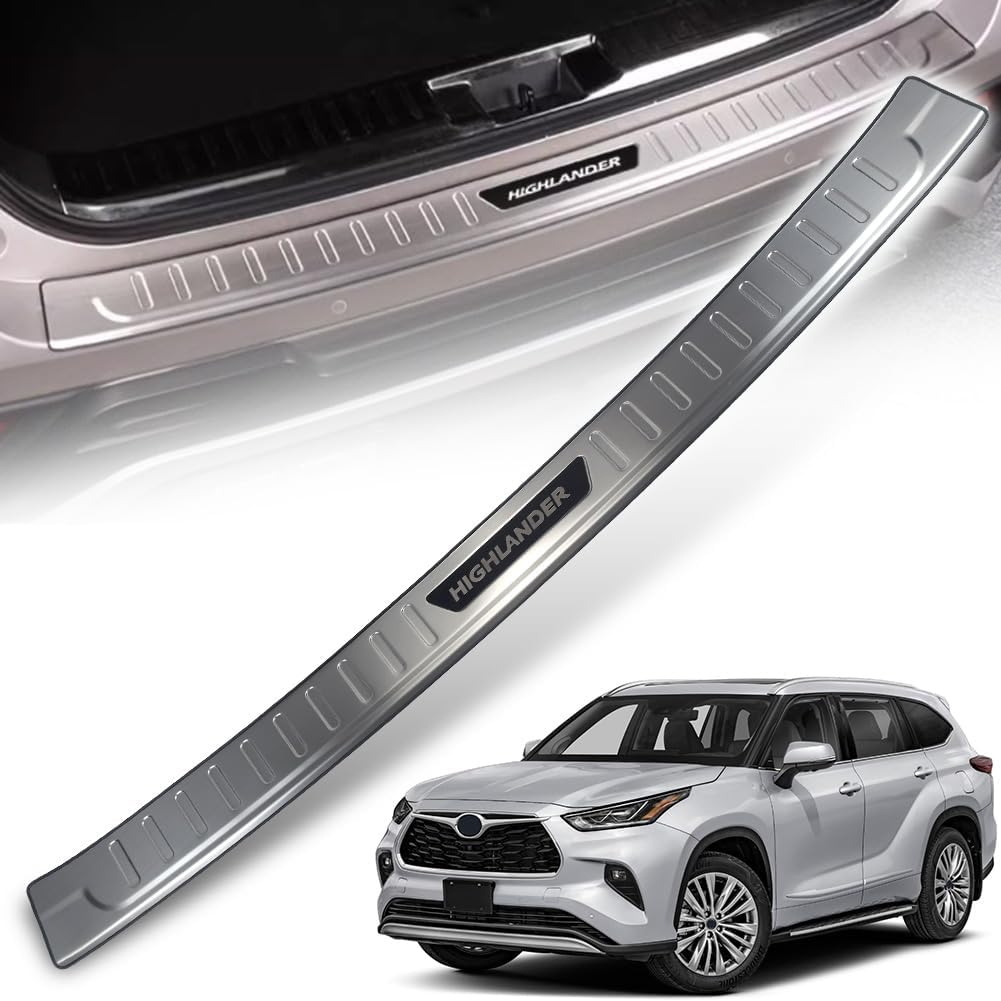 Rear Outside Bumper Sill Plate Guard Stainless Steel Cover Trim Door Tailgate Trunk Lid Protection Compatible for Highlander 2020 2021 2022 2023 2024 2025 2026 1PC(Sliver)