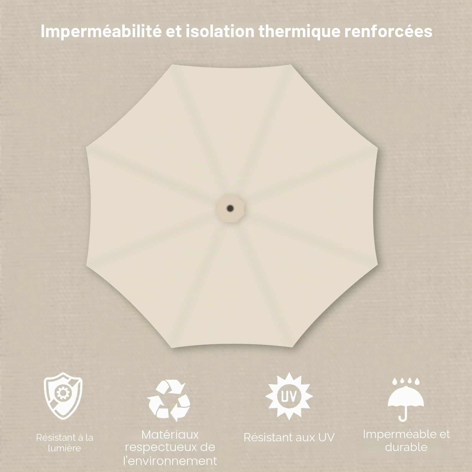 Fiqops Parasol solaire LED - Diamètre : 350 cm - Avec manivelle - En aluminium - Avec support - Protection solaire - Protection UV - En aluminium - Parasol de marché étanche pour le jardin