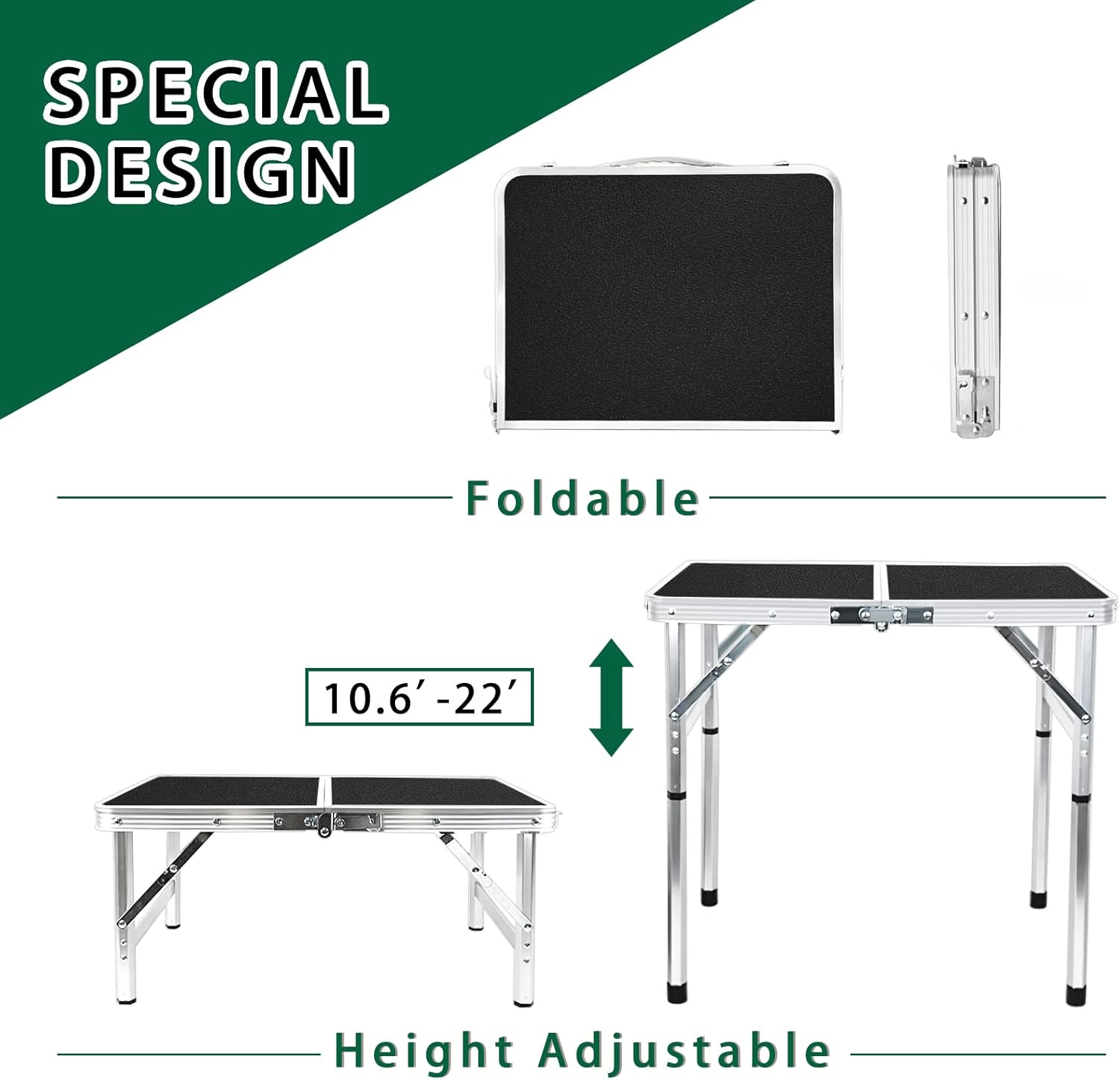 Camp Field Aluminum Folding Small Table, Adjustable Height Lightweight Portable Camping Table for Picnic Beach Outdoor Indoor (Small) (BlackB)