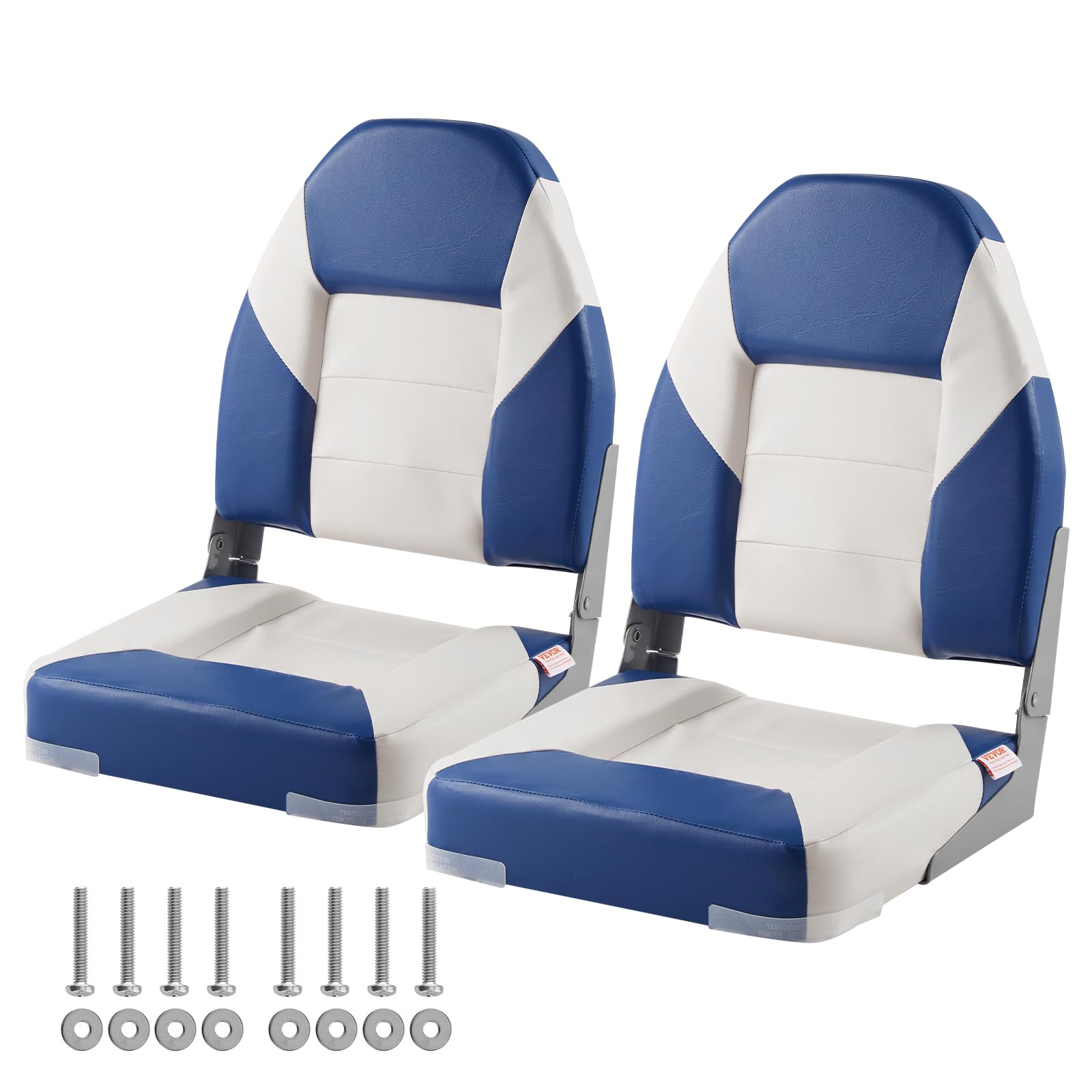 VEVOR Asiento Plegable para Barco con Respaldo Alto 2 Piezas 505 x 430 x 555 mm, Silla Plegable Impermeable con Acolchado de Esponja Gruesa y Bisagra, para Lanchas Rápidas, Barcos de Pesca, Canoas