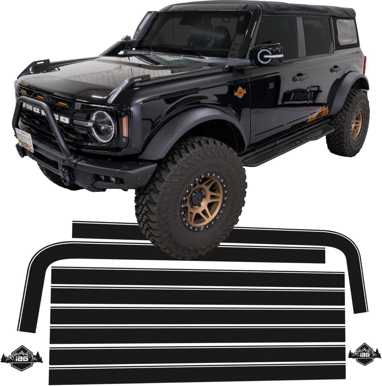 IAG Off-Road Boss Style Vinyl Stripe Kit (Matte Black) for Ford Bronco 4 Door 2021+ (Not Sport or Raptor)