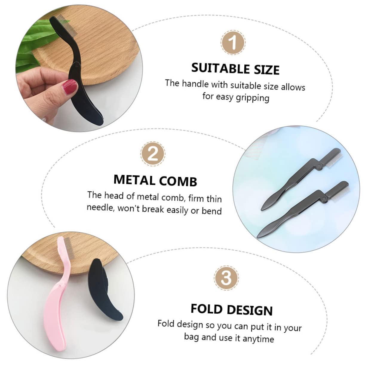 3 Set Di Kit Per La Delle Sopracciglia Con Finitura Naturale Pettine Pieghevole in Acciaio Inossidabile Spazzola Per Sopracciglia Strumento Per Il Trucco Per Il Contorno 6 Pezzi*3