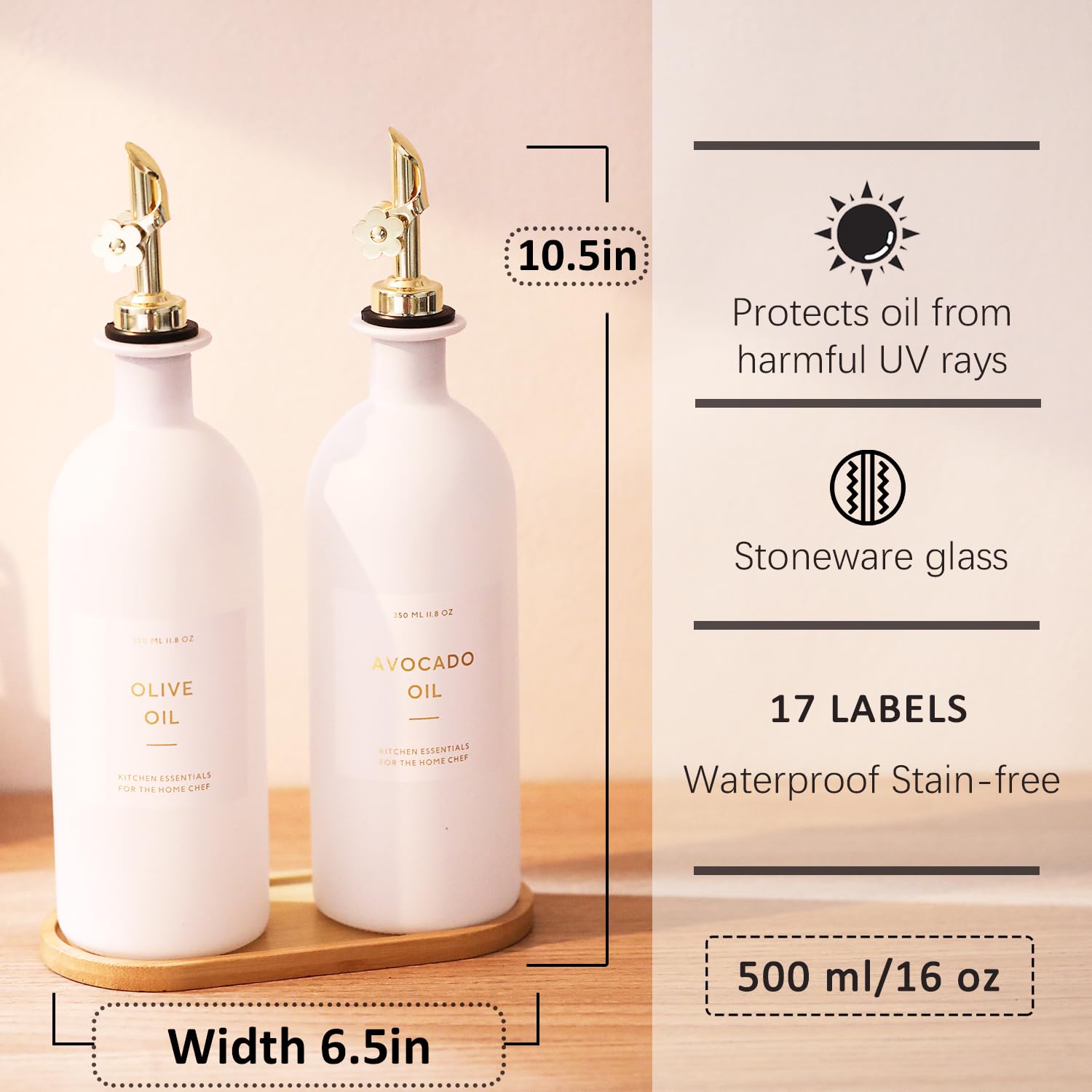 HOMCDALY Botella dispensadora de aceite de oliva para cocina, botella dispensadora de aceite de vidrio, juego dispensador de aceite y vinagre dorado, dispensador de aceite de cocina, recipiente de