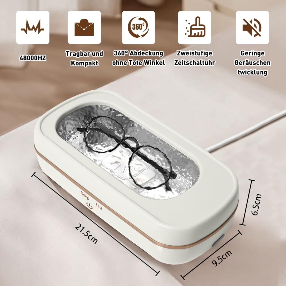 SOARFLY Ultraschallreinigungsgerät Brille 420 ml, Brillenreinigungsgerät 48 kHz mit 2 Zeitfunktionen, Ultraschallreiniger für Schmuck, Uhren, Ringe, Münzen und Zahnschiene
