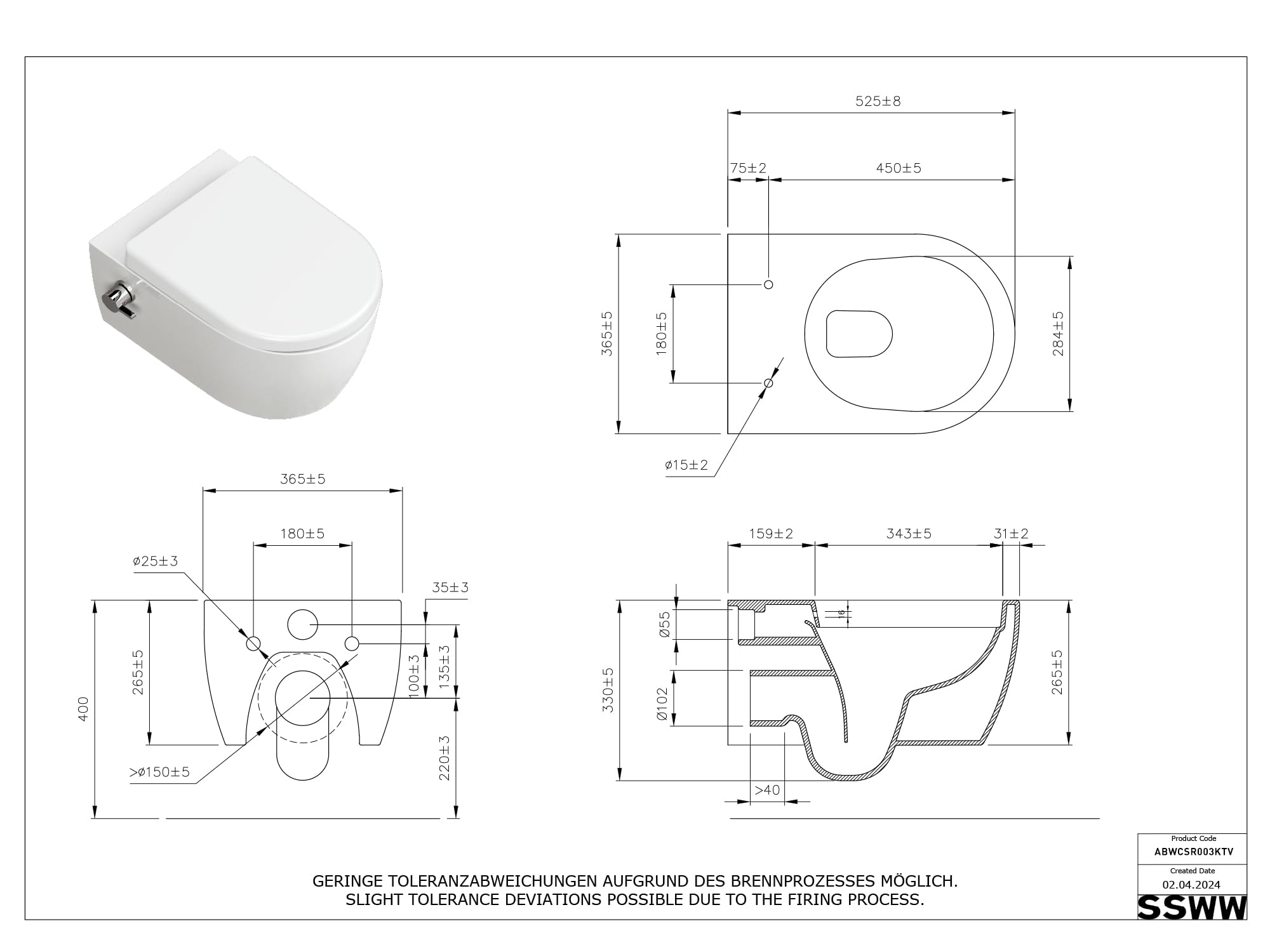 WC Taharet senza brida con rubinetteria, sedile Softclose removibile e rivestimento doccino/WC, toilette con doccino intimo con funzione bidet, Shattaf