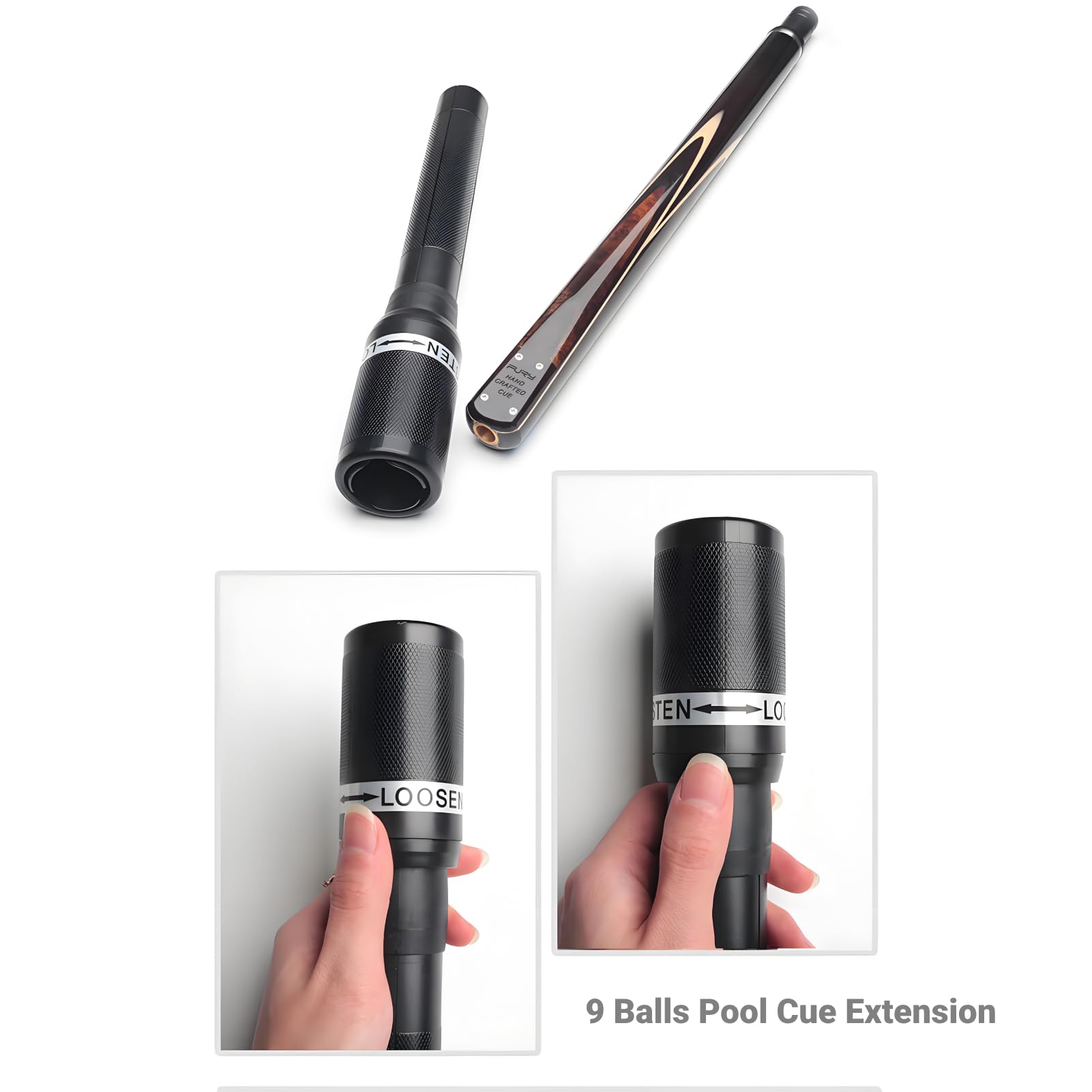 Yosoo Health Gear Extensión de Taco, Extensión de Taco Telescópico de Empuje, 9 Bolas de Billar, Extensión de Extremo de Taco Telescópico, Alargador Extremo para Accesorios de Tacos de Billar de