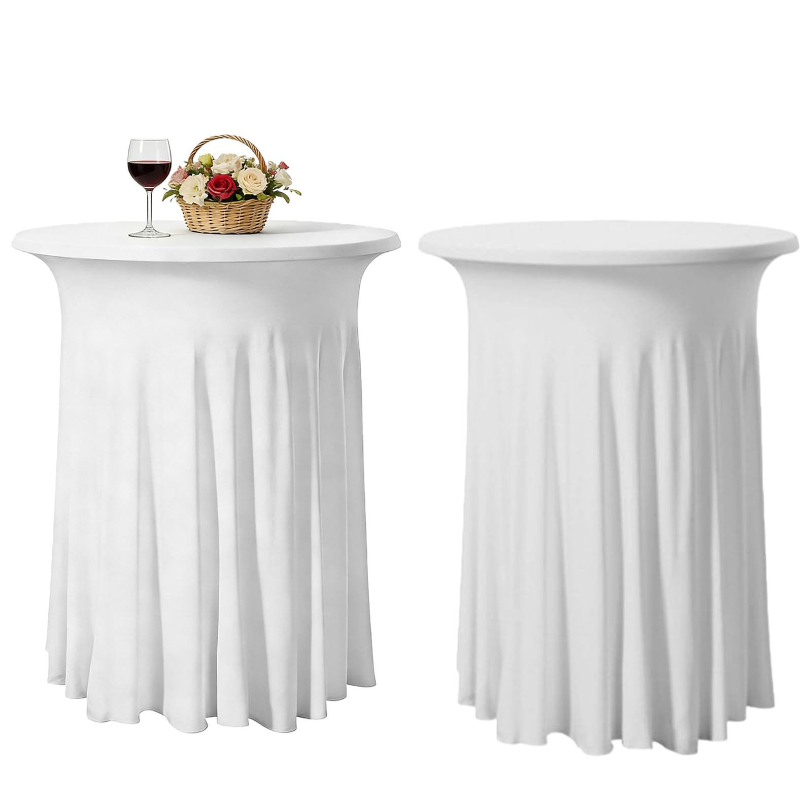 Housse pour table haute ronde élastique nappe blanche lavable