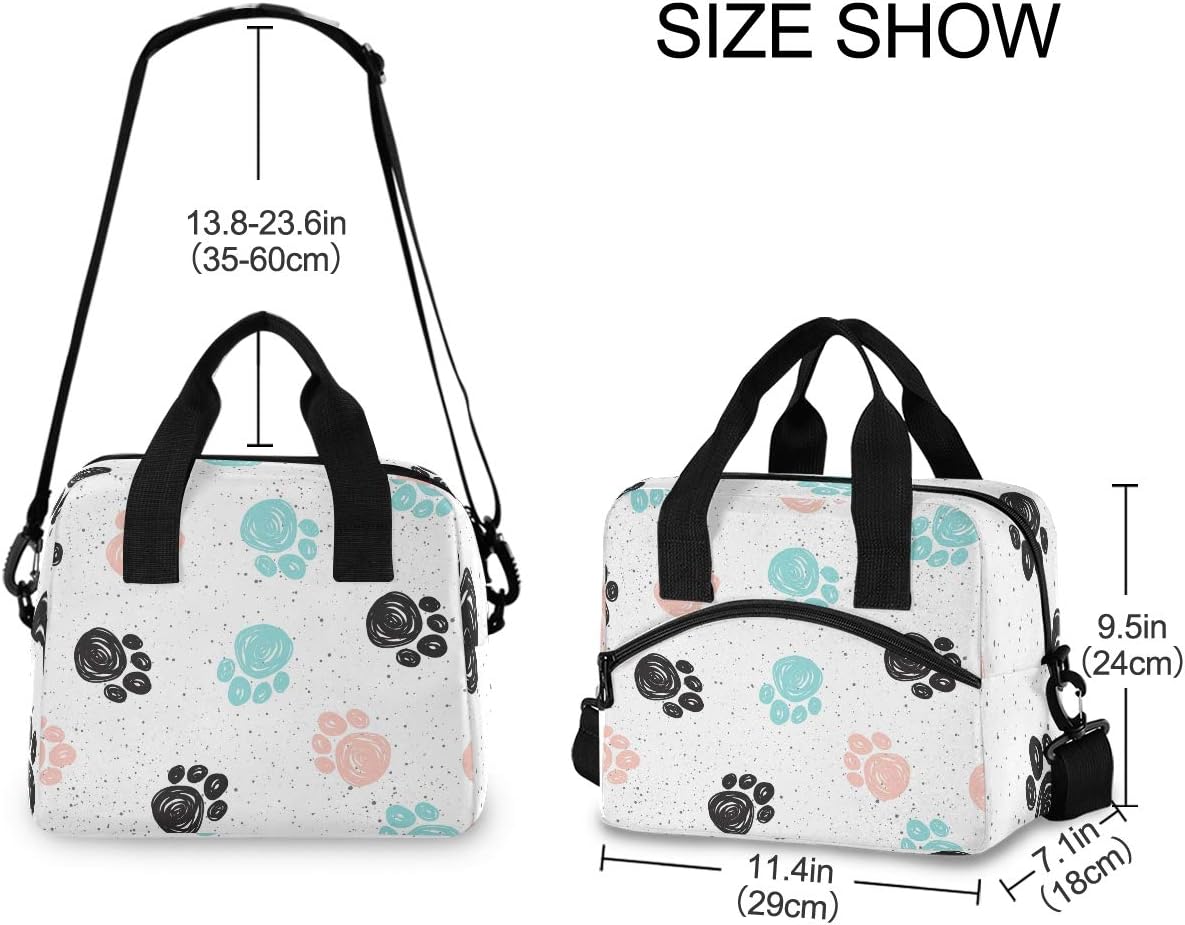 Blueangle Doodle Dog Paw Print Insulated Lunch Bag with Detachable Shoulder Strap & Carry Handle, Eco-friendly Cooler Bag Tote Bag,School Lunch Box for Kids,Men,Women - Image 3
