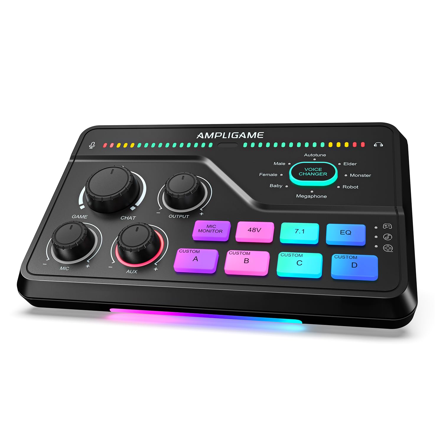 Fifine Gaming Audio Mixer for 7.1ch Surround Sound Headphone Amp-Volume Control-Voice Chat and Streaming-XLR Mic Preamp-USB Plug&Play-Voice Changer-RGB-3 EQ Modes Ampligame SC8