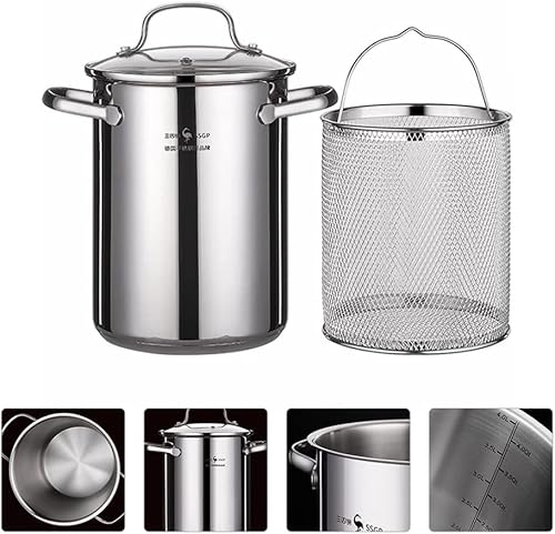 Miniatura 2 de Operitacx 1 juego de sartén de acero inoxidable estilo japonés sartén profunda con cesta para freír pescado camarones o Hushpuppies