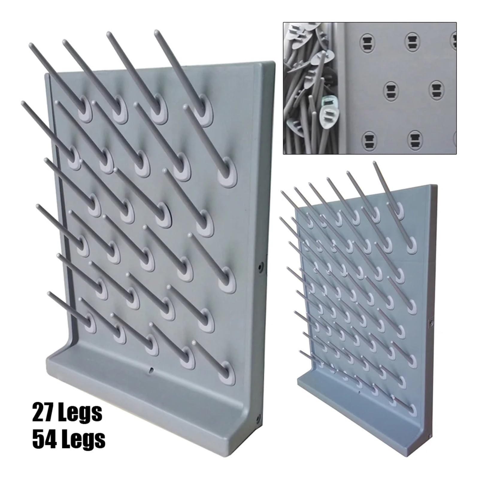 Scolapiatti da Parete for Laboratorio, 27 pioli, PP, Grigio, Supporto for Attrezzature di Pulizia da Tavolo for l'industria Chimica