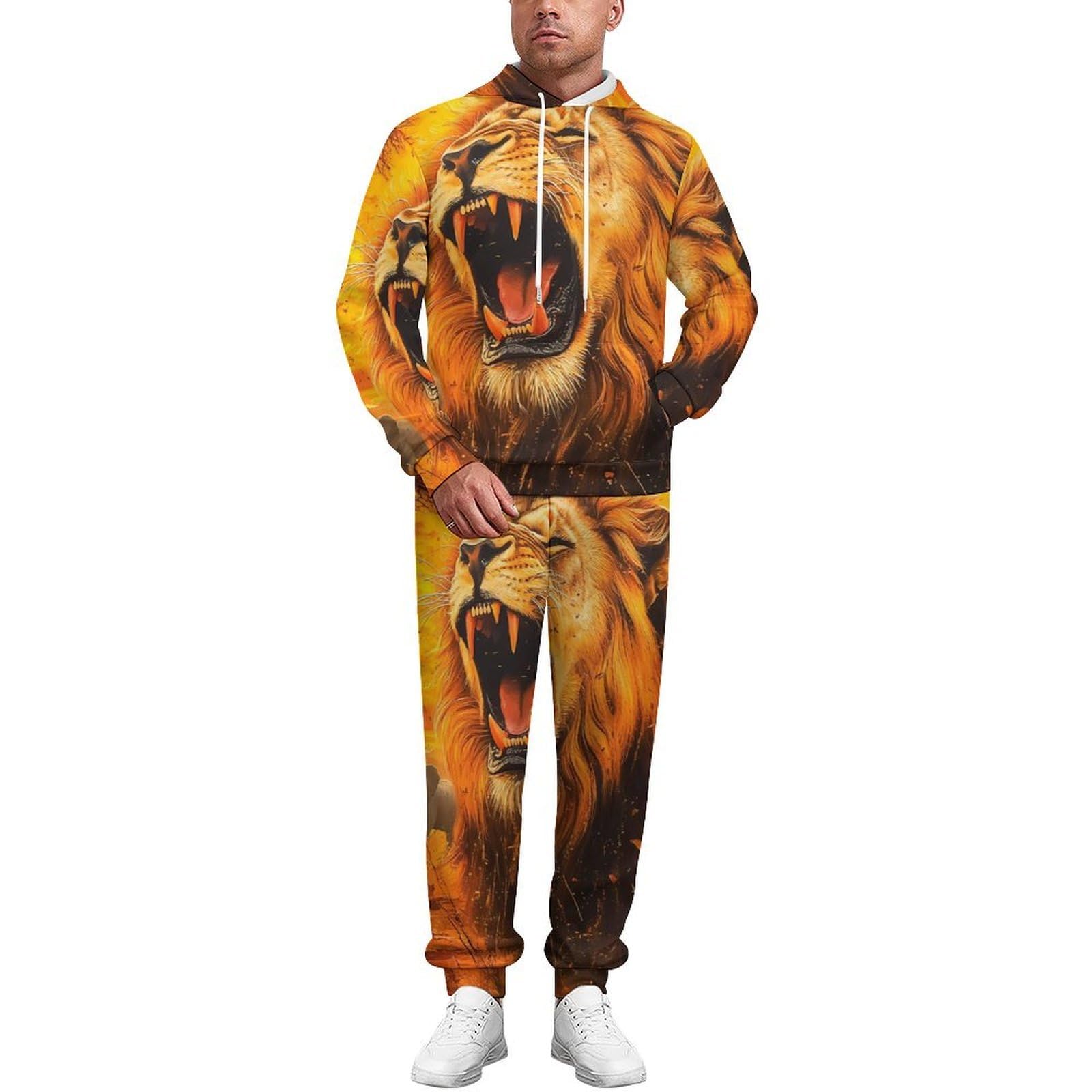 Leone Animali Africani Elefante Giraffa Tute per Gli Uomini Manica Lunga Felpa Con Cappuccio E Pantaloni Della Tuta Joggers Set Moda Tute