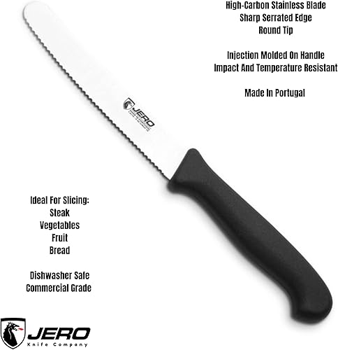 Miniatura 3 de Jero Juego de cuchillos para carne de 8 piezas para uso doméstico parrilla o restaurante borde dentado con punta redonda funciona en verduras frutas