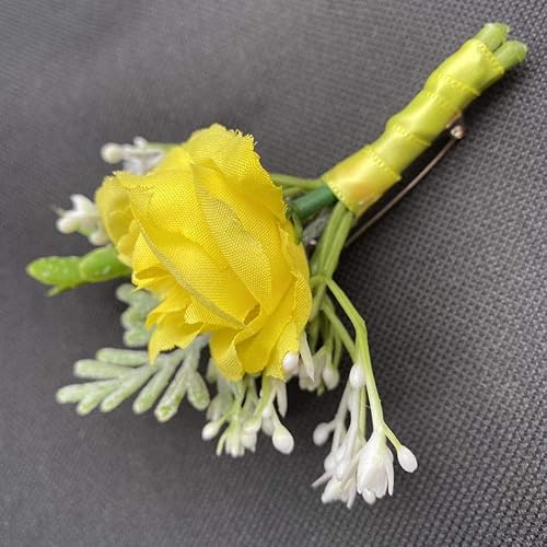 Miniatura 4 de 6 unidslote Novio Boutonniere Hombre Mujer Novia Muñeca Ramillete Artificial Boda Flores Decoración Fiesta (Amarillo, Boutonniere)
